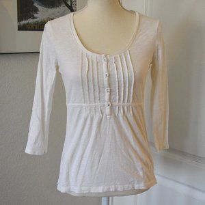 Eddie Bauer Ivory Cream Three-Quarter Sleeve Empire Waist Cotton Top XS